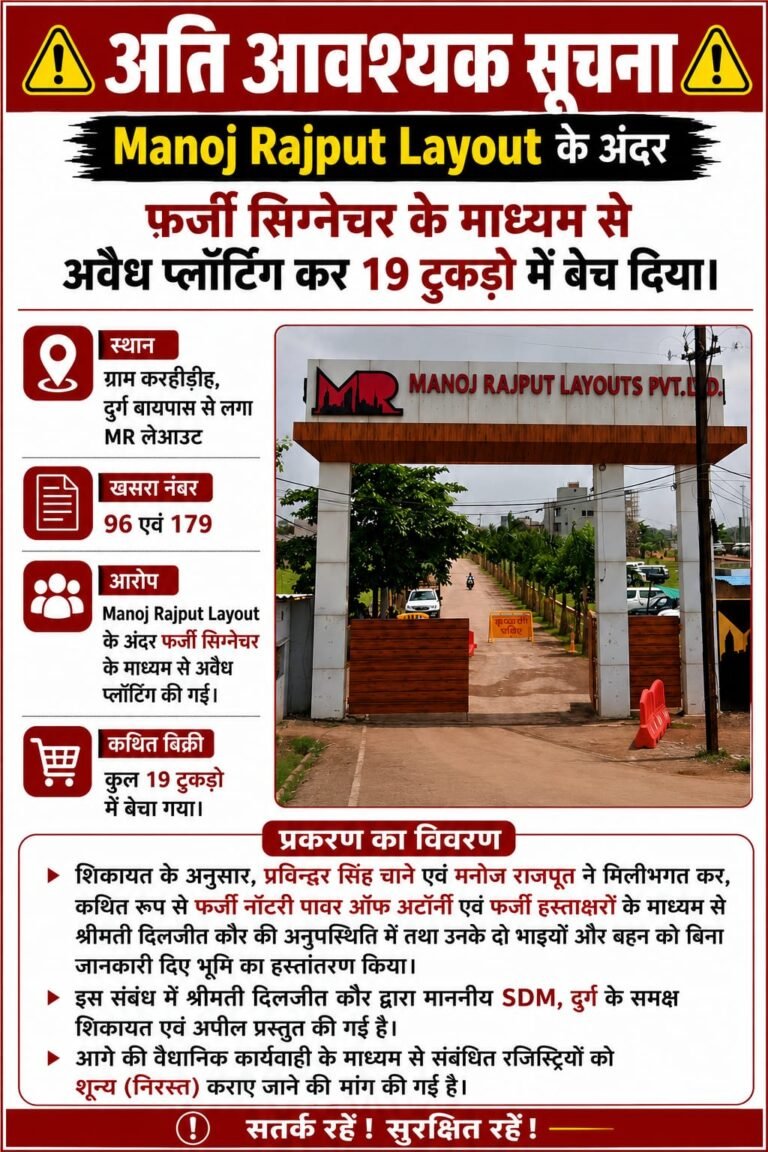 सरस्वती संकेत :::दुर्ग करहीडीह के MR लेआउट में करोड़ों की जमीन का खेल